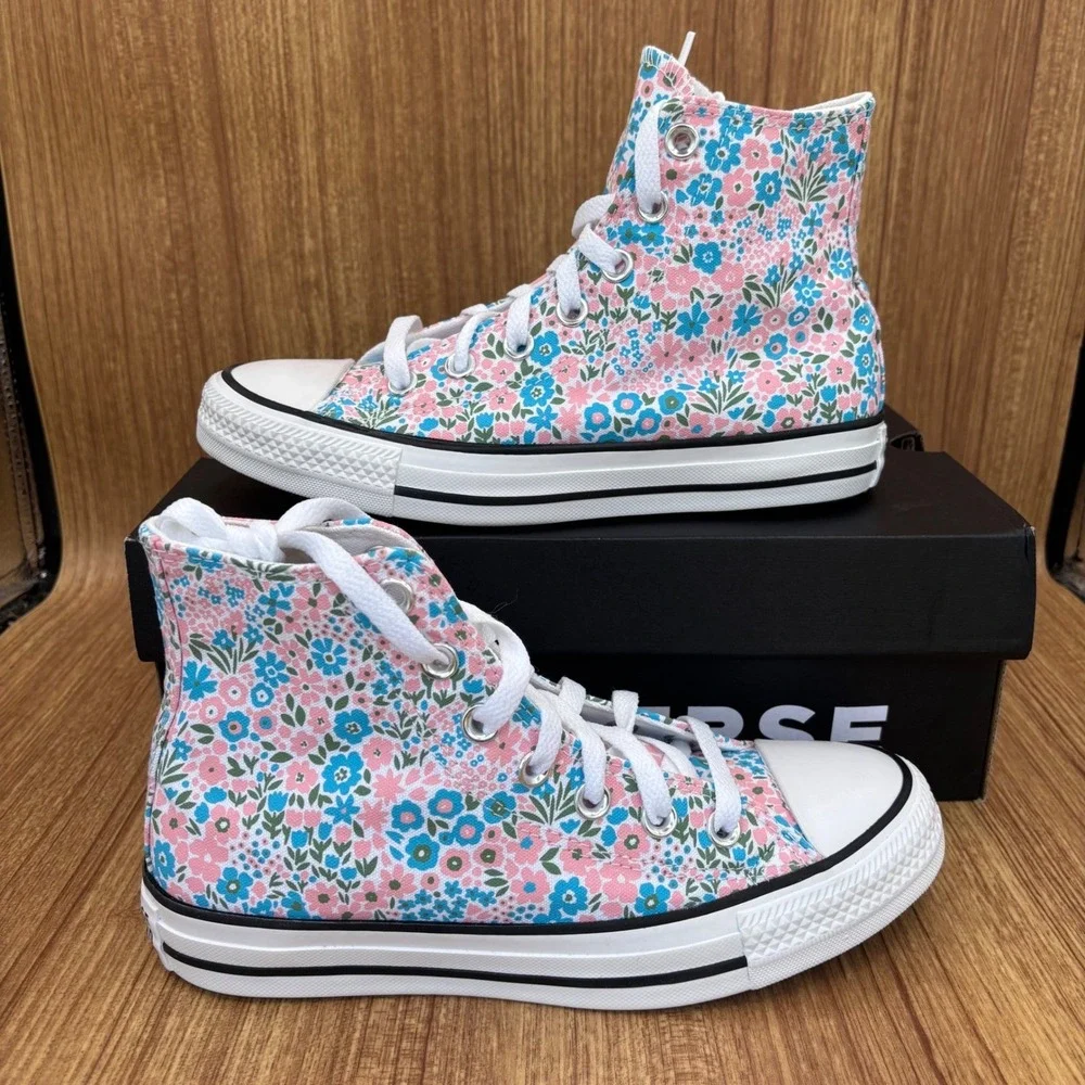 Converse CTAS Hi Womens 6.5 Gnarly Blue Pink Floral High Top Sneakers NEW